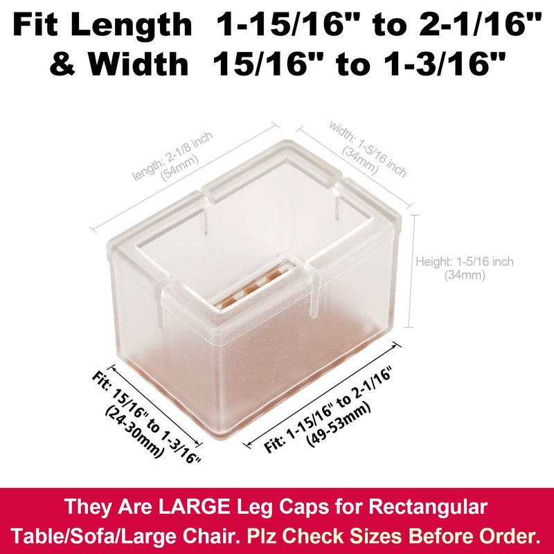 Anwenk Chair Leg Floor Protectors Rectangular Fit Length 1-15/16" to 2-1/16" & Width 15/16" to 1-3/16" Large Chair Leg Caps Silicone Table Chair Feet Protectors with Felt Pads (16Pack) - Image 3